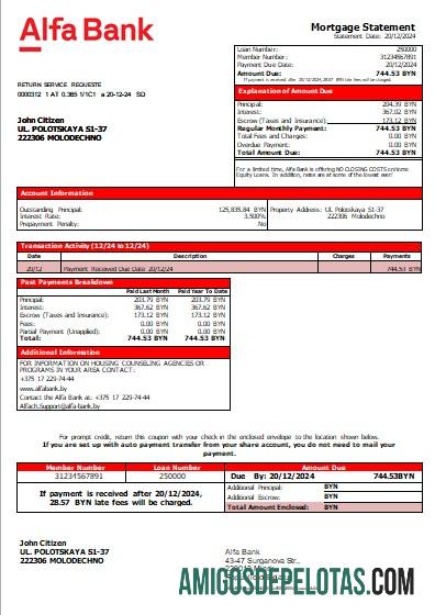 Declaração de hipoteca do Alfa Bank da Bielorrússia Scr baixar para verificação